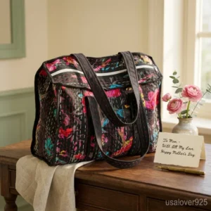 Close-up of intricate traditional hand-stitched running embroidery on a Kantha Cotton Tote Bag.