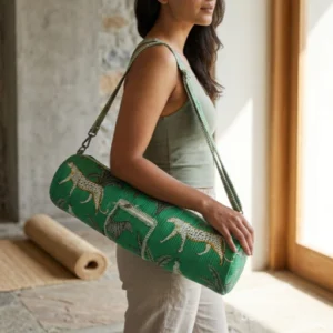 Green Animal Print Quilted Cotton Yoga Mat Bag