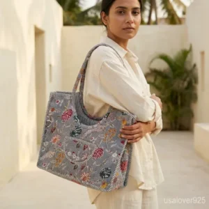 Grey-Floral-Quilted-Tote-Bag-Hand-Block-Print-Indian-Ethnic-Shopper
