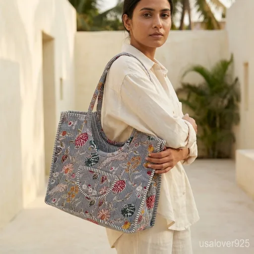 Grey-Floral-Quilted-Tote-Bag-Hand-Block-Print-Indian-Ethnic-Shopper