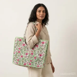 Close-Up-Detail-Of-Handcrafted-Floral-Print-Quilted-Fabric-Texture