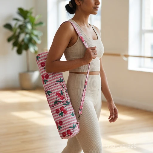 Handmade Quilted Yoga Mat Bag showing the traditional hand block print artisan design with the full-length zipper closure, outer zip pocket, and adjustable shoulder strap.