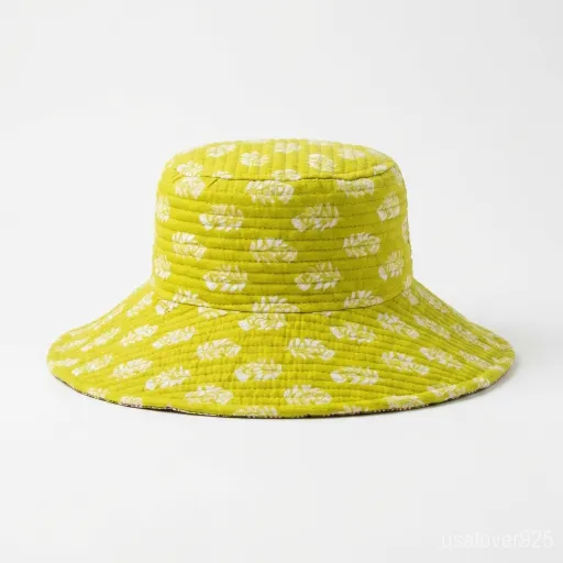 Light Green Quilted Cotton Bucket Hat handmade in Jaipur for boho summer fashion.