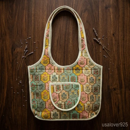Woman walking through the city carrying a Mixed Floral Quilted Boho Tote packed with a laptop and books.