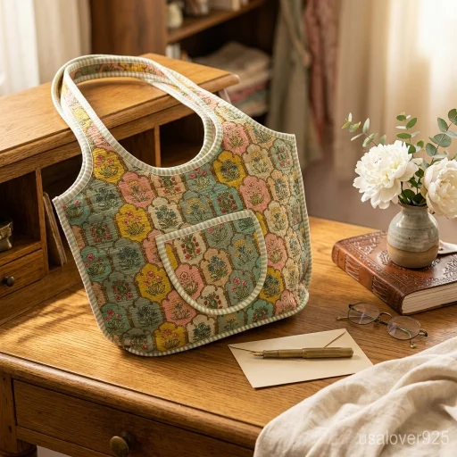 Close-up of intricate hand-block printing patterns and high-quality top zipper on a Mixed Floral Quilted Boho Tote.