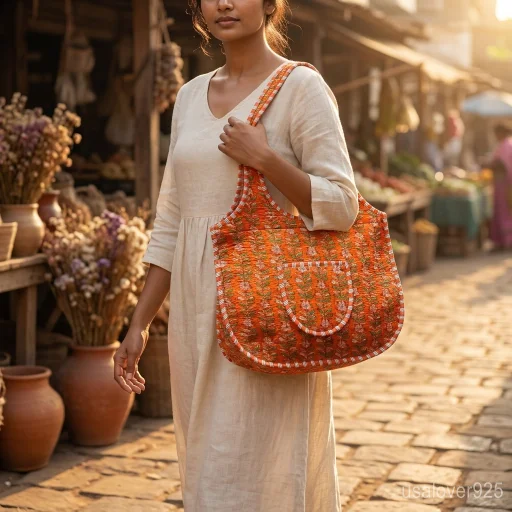 Tiger Print Orange Quilted Boho Tote with comfortable over-the-shoulder straps featuring an ethnic wild animal print.