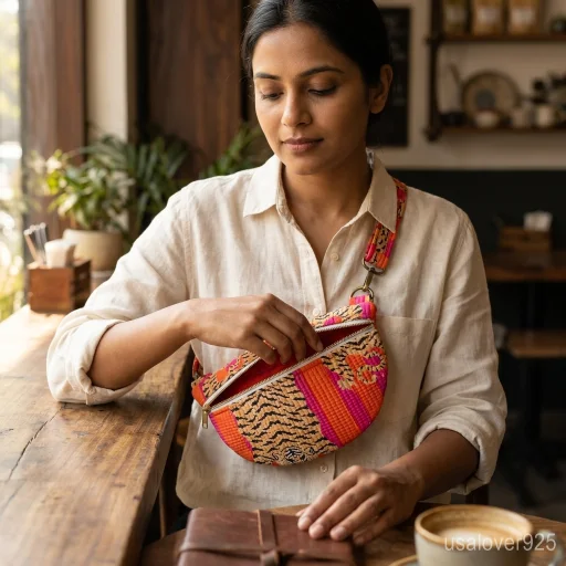 Orange Tiger Print Quilted Mini Purse with adjustable strap worn as a stylish crossbody bag.