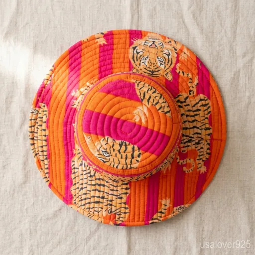 Person wearing an Orange Tiger Quilted Cotton Bucket Hat for an Urban Safari aesthetic.