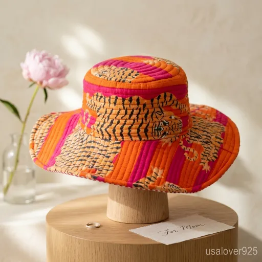 Reversible side of the Orange Tiger Quilted Cotton Bucket Hat showing solid color style.