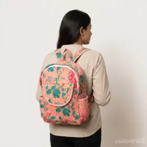 Peach-Floral-Quilted-Backpack-Hand-Block-Print-Cotton-Daypack