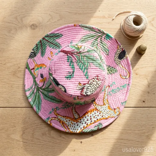 Reversible side of the Pink Floral Quilted Cotton Bucket Hat showing solid color style.