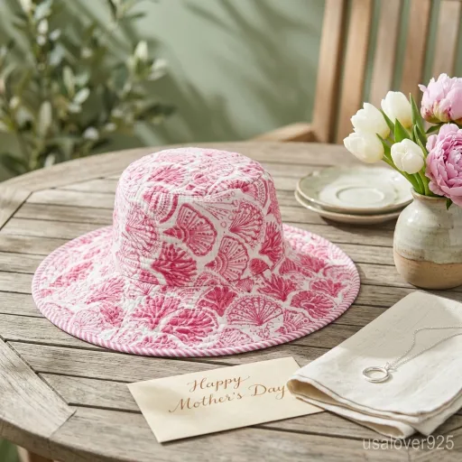 Reversible side of the Pink Block Print Quilted Cotton Bucket Hat showing solid color style.