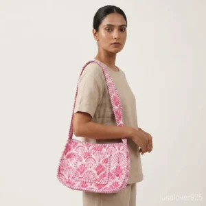 Detail-Of-Handcrafted-Pink-Floral-Print-Quilted-Fabric-Texture
