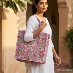 Pink-Floral-Quilted-Tote-Bag-Hand-Block-Print-Indian-Ethnic-Shopper