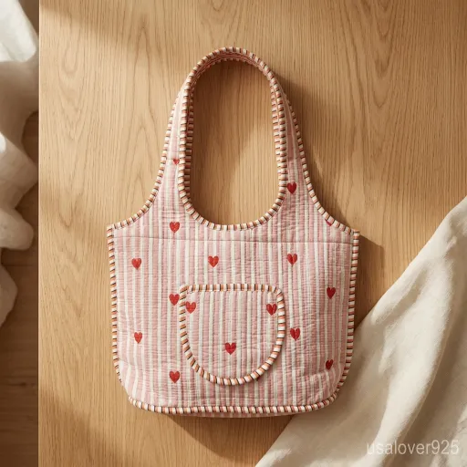 Close-up of bold pink and red hand-block print patterns and high-quality quilted stitching on a Pink Red Quilted Cotton Tote Bag.