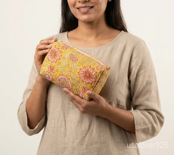 A three-piece nesting set of Quilted Floral Toiletry Bag Set neatly arranged on a clean vanity counter showing the large, medium, and small size configurations.