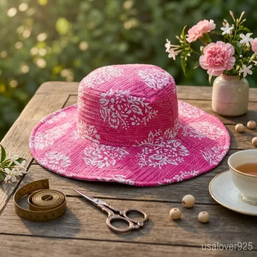 Reversible Pink Block Print Bucket Hat handmade in Jaipur for boho summer fashion.