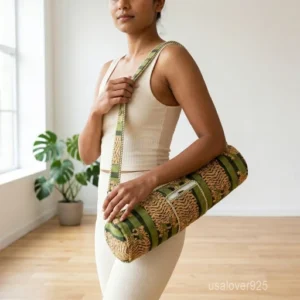 Tiger Print Quilted Cotton Yoga Mat Bag with an adjustable crossbody sling strap showing the bold orange and black animal motif.