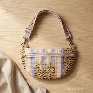 Tiger Print Soft Quilted Cotton Mini Bag with top handle and zip closure showing the bold wild cat motif print design.