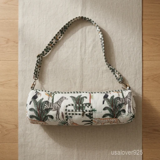 A fitness enthusiast carrying the White Tropical Yoga Mat Bag over the shoulder by the adjustable strap, showcasing its slim profile and vibrant bohemian accessory style while heading to a studio class.
