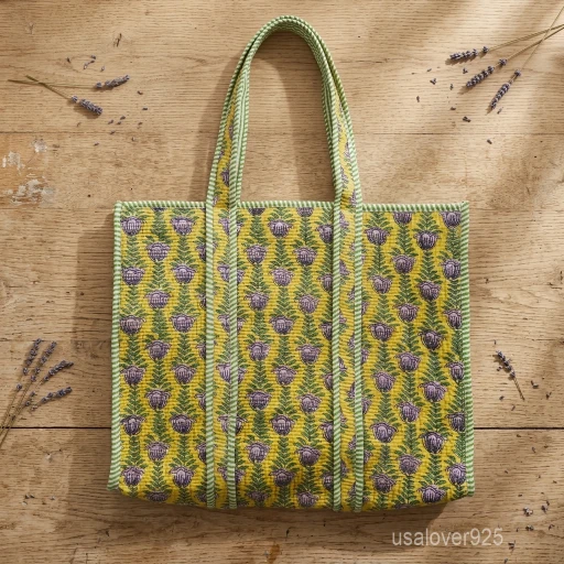 A person carrying a Green Floral Hand Block Print Quilted Cotton Tote Bag comfortably over their shoulder during a casual outdoor market run.