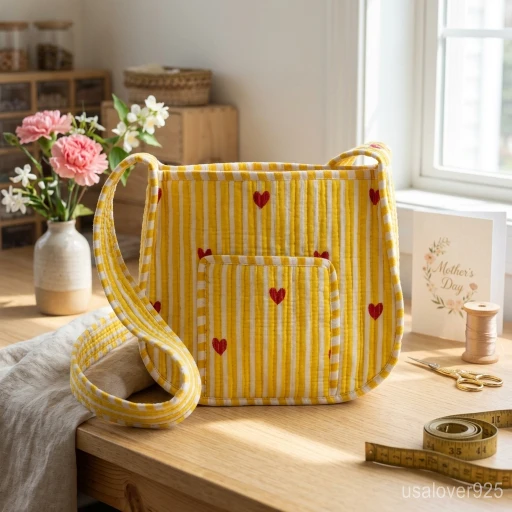 Woman walking through an outdoor market wearing a Yellow Pink Heart Quilted Cotton Crossbody Bag as a comfortable shoulder pouch.