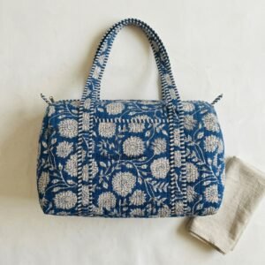 Blue Floral Quilted Duffle Bag Travel Tote | USALover925