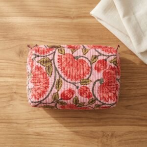 Close-up of the largest case in the Floral Quilted Shoulder Tote Bag bundle opened to reveal the clean protective inner lining, smooth zipper track, and soft quilted horizontal stitching texture.