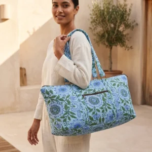 Blue Floral Cotton Yoga Bag