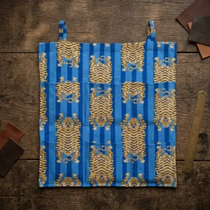 Blue Tiger Cotton Wall Hanging Organizer with 6 handcrafted quilted storage pockets made from premium cotton fabric