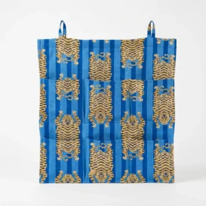 Blue Tiger Cotton Wall Hanging Organizer with 6 handcrafted quilted storage pockets made from premium cotton fabric