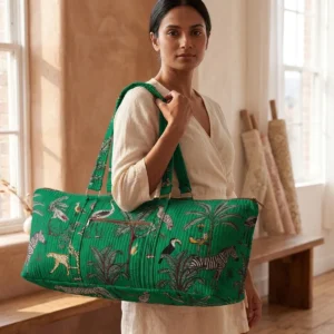 Green Wild Cat Print Yoga Bag