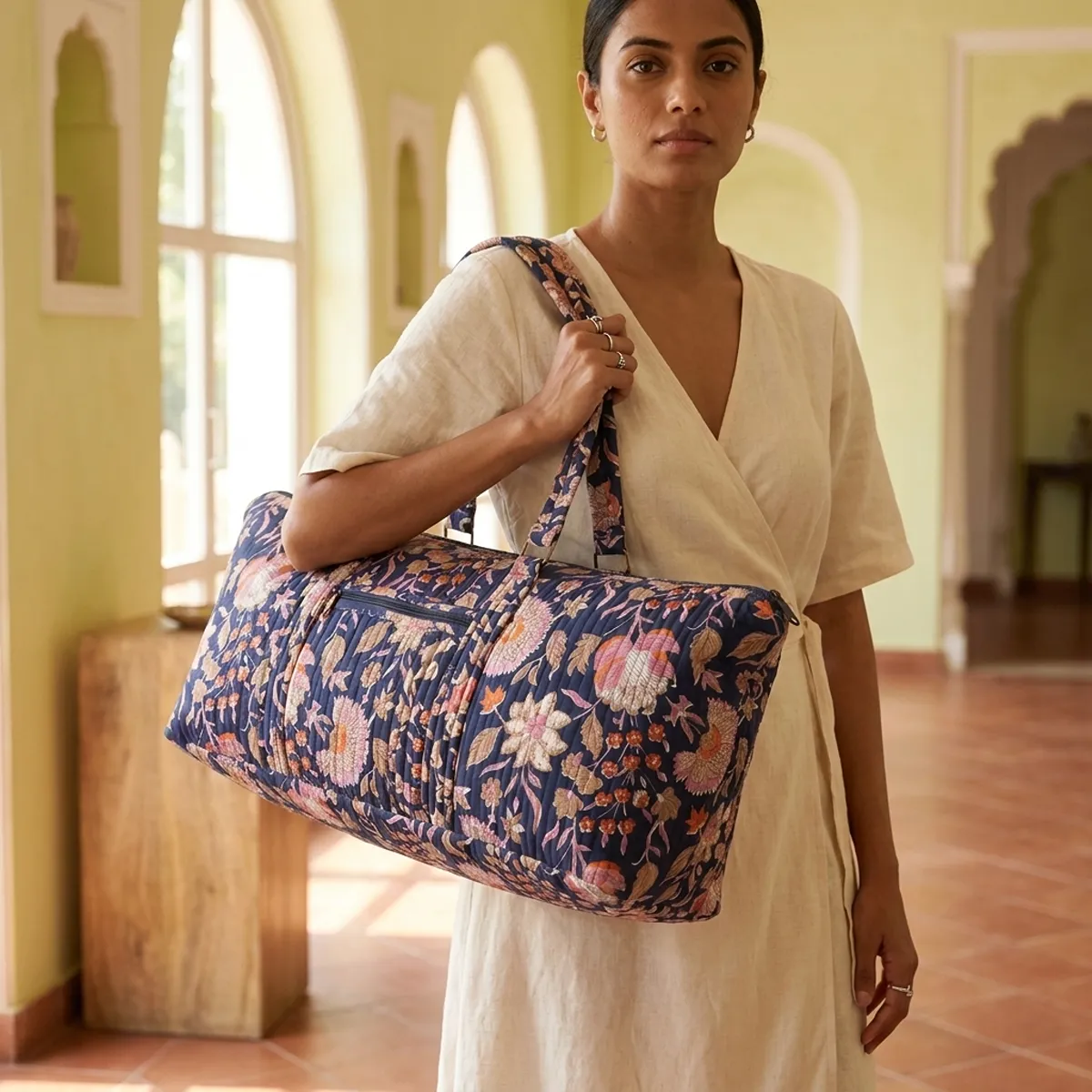 Floral Cotton Travel Yoga Mat Bag