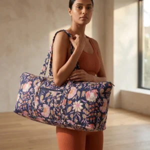 Navy Floral Quilted Cotton Yoga Mat Bag