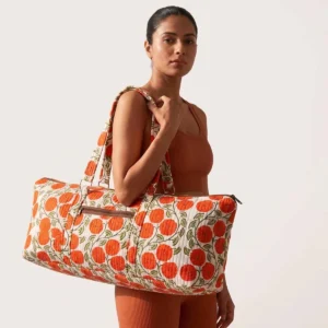 Orange Marigold Quilted Cotton Yoga Mat Bag Handmade Floral Shoulder Tote Carrier