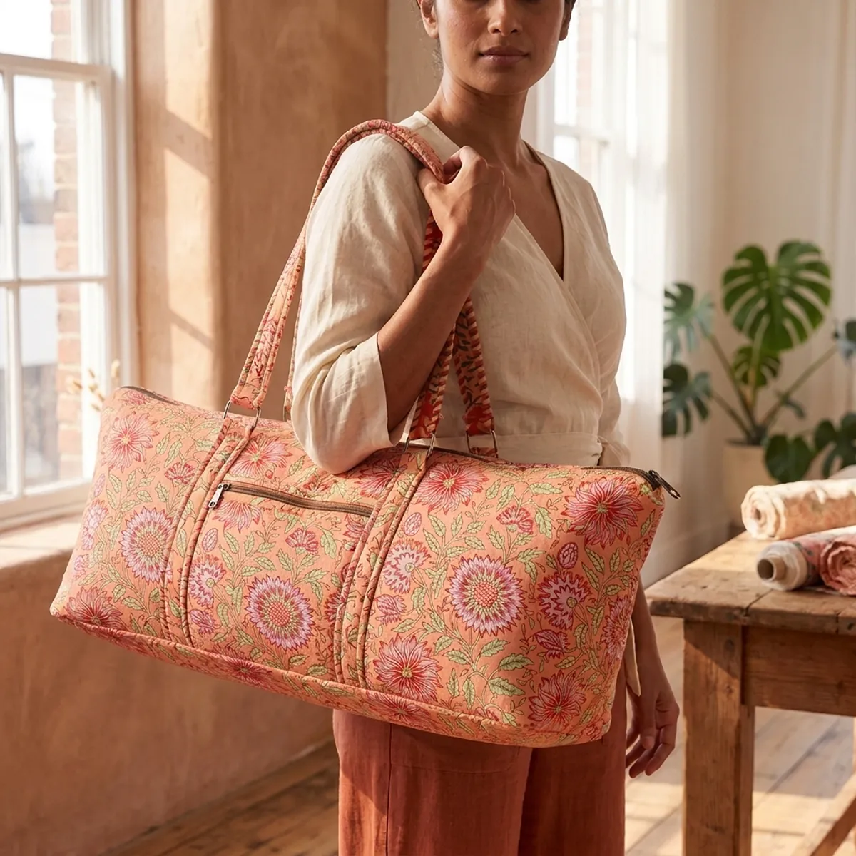 Quilted Cotton Gym Bag
