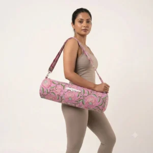 Pink Chintz Quilted Cotton Yoga Mat Bag handmade floral cotton sling carrier for standard yoga mat