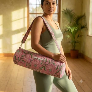 Pink Chintz Quilted Cotton Yoga Mat Bag handmade floral cotton sling carrier for standard yoga mat