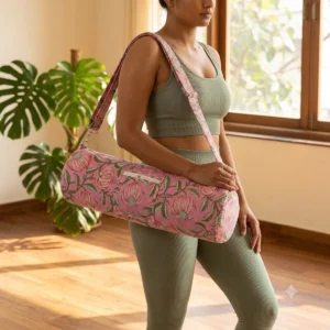 Pink Chintz Quilted Cotton Yoga Mat Bag handmade floral cotton sling carrier for standard yoga mat