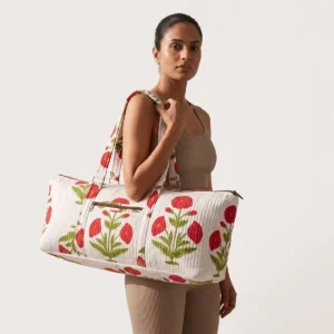 Red Poppy Quilted Cotton Yoga Mat Bag Handmade Cotton Yoga Mat Carrier Jaipur India