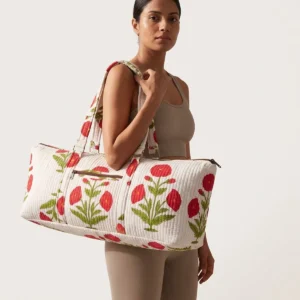 Red Poppy Quilted Cotton Yoga Mat Bag Handmade Cotton Yoga Mat Carrier Jaipur India
