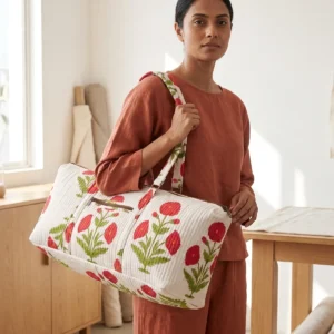 Red Poppy Quilted Cotton Yoga Mat Bag Handmade Cotton Yoga Mat Carrier Jaipur India