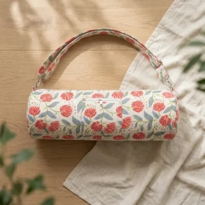 White Peony Quilted Cotton Yoga Mat Bag Handmade Floral Cotton Sling Carrier for Standard Yoga Mats