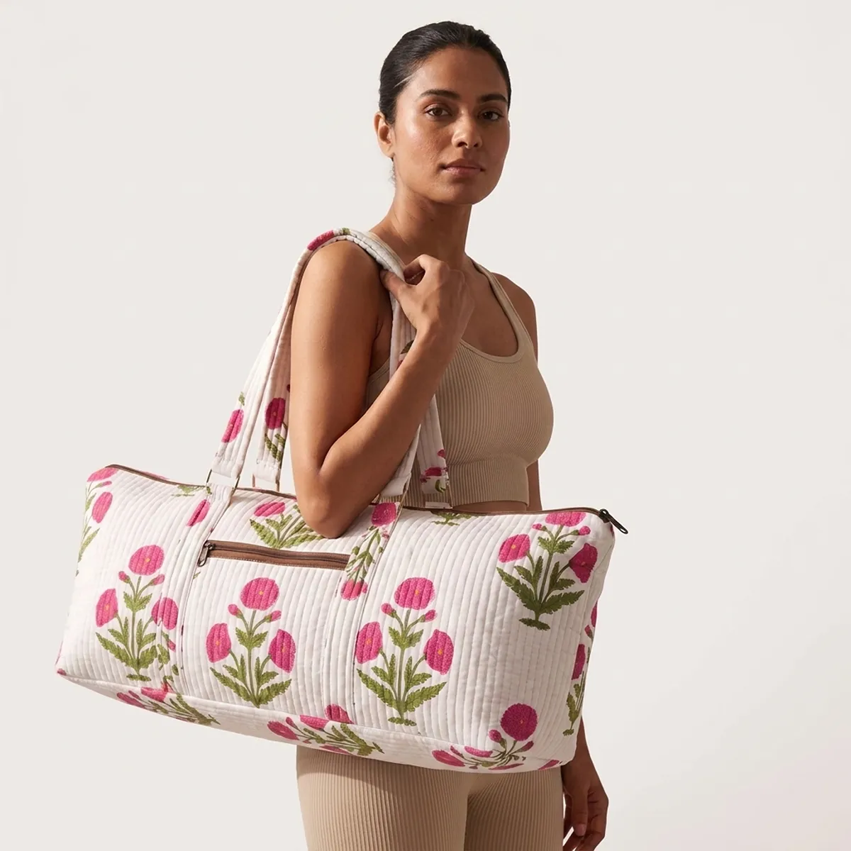 White Poppy Floral Yoga Bag