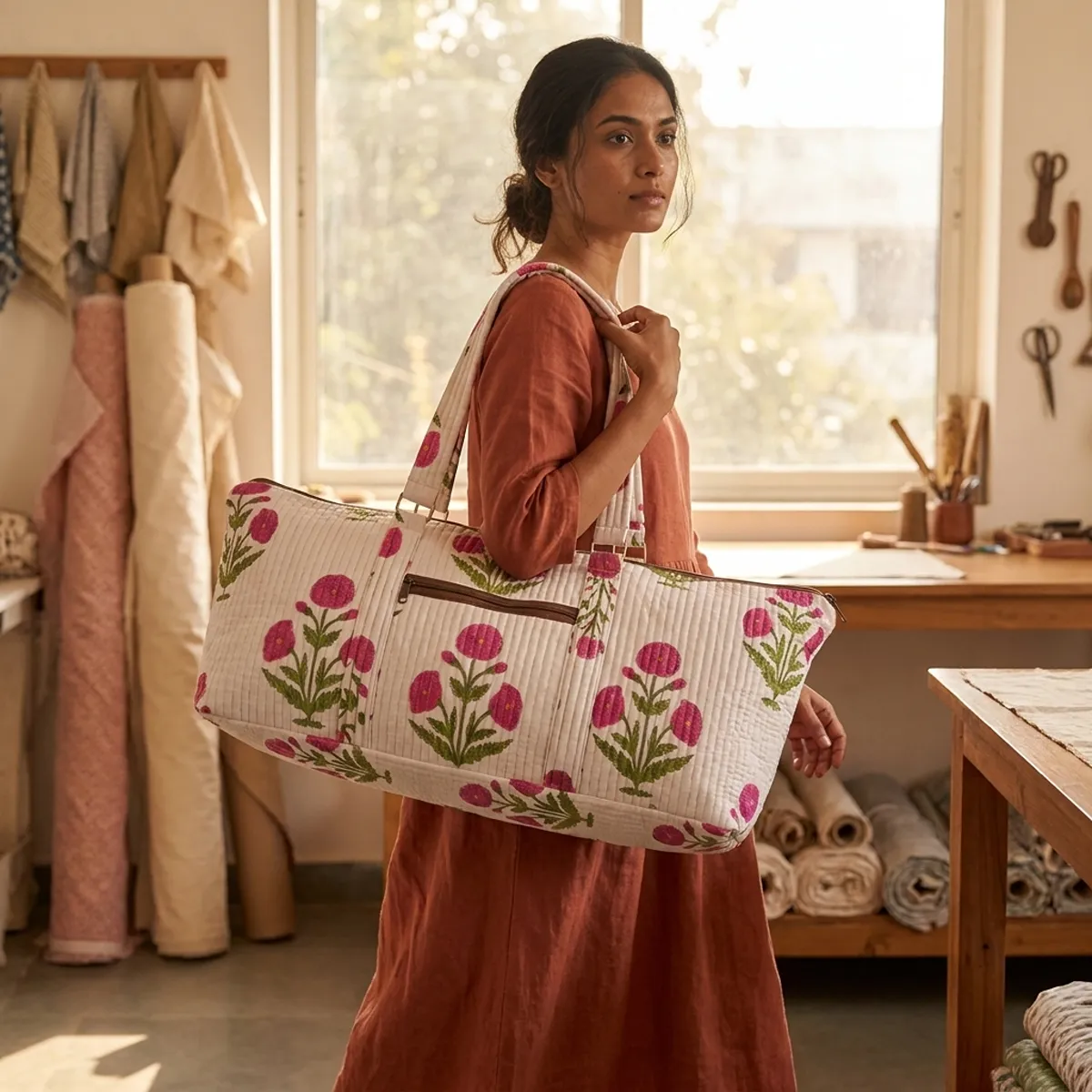 Quilted Cotton Gym Bag