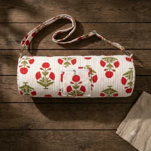 Red Poppy Quilted Cotton Yoga Mat Bag Handmade Yoga Carrier with Floral Print Shoulder Sling