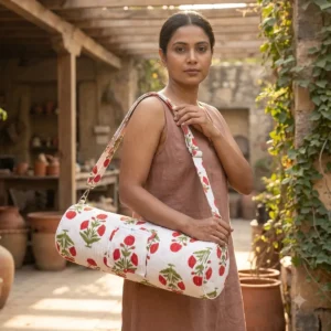 Red Poppy Quilted Cotton Yoga Mat Bag Handmade Yoga Carrier with Floral Print Shoulder Sling