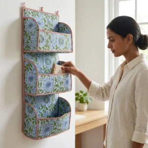 Handmade Blue Green Quilted Cotton Wall Organizer