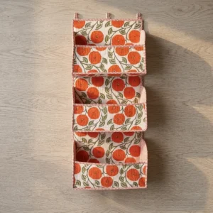 Handmade Green Floral Quilted Cotton Hanging Wall Organizer with Multi Pocket Storage for Home