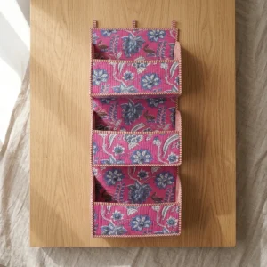Quilted Cotton Wall Organizer Pink Blue Floral Hanging Storage Pocket